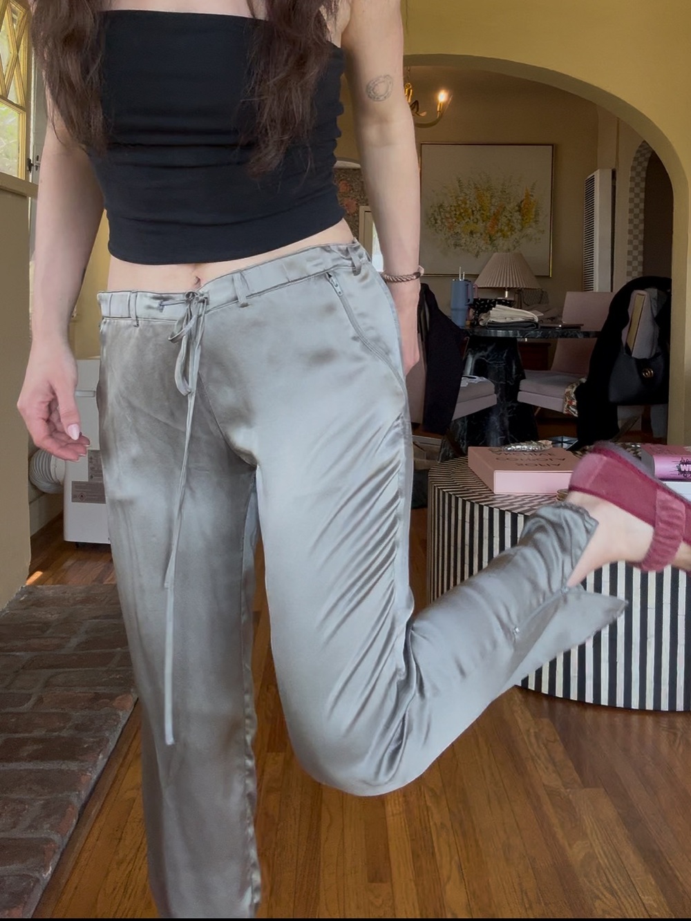 Daryl K Silk Silver Drawstring Pants - Picture 4 of 5